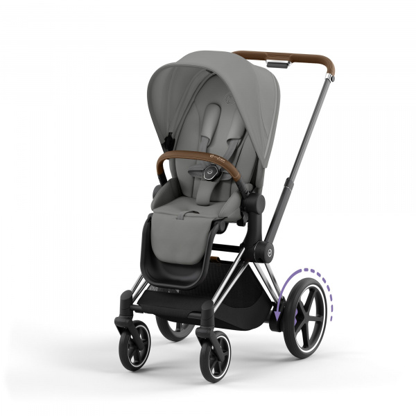 Poussette trio e-priam 2 mirage grey châssis chrome brown + cloud g i-size + nacelle Cybex