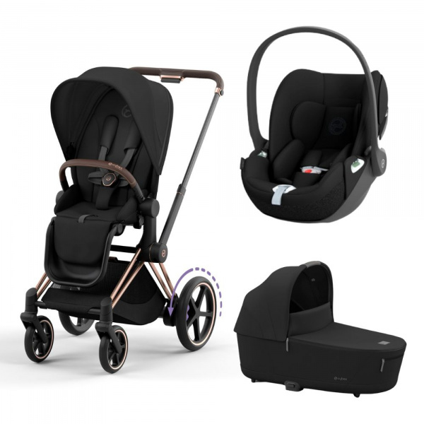Poussette trio e-priam 2 sepia black châssis rose gold + cloud t i-size + nacelle Cybex