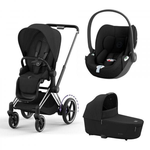 Poussette trio e-priam 2 sepia black châssis chrome black + cloud t i-size + nacelle Cybex