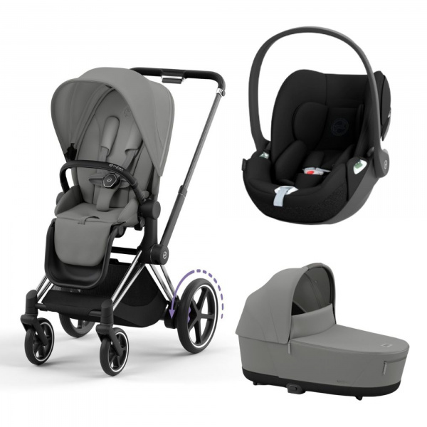 Poussette trio e-priam 2 mirage grey châssis chrome black + cloud t i-size + nacelle Cybex
