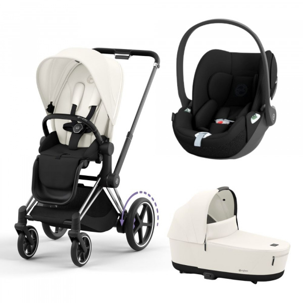 Poussette trio e-priam 2 off white châssis chrome black + cloud t i-size + nacelle Cybex
