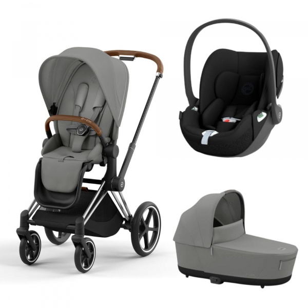 Poussette trio priam 4 mirage grey châssis chrome brown + cloud t i-size + nacelle luxe Cybex