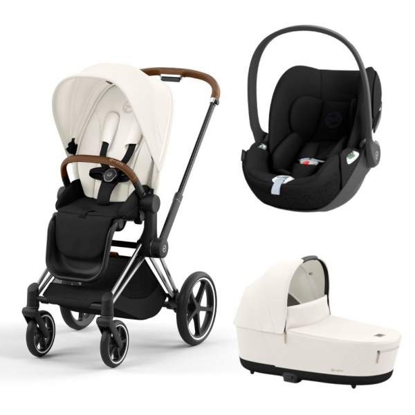 Poussette trio priam 4 off white châssis chrome brown + cloud t i-size + nacelle luxe Cybex