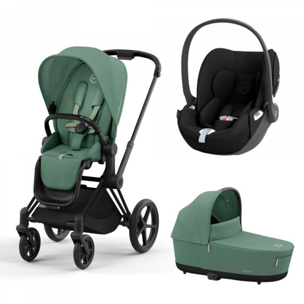 Poussette trio priam 4 leaf green châssis matt black + cloud t i-size + nacelle luxe Cybex