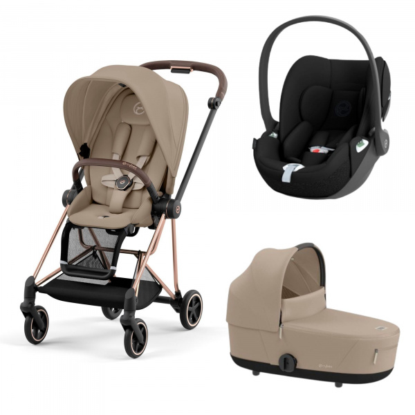 Poussette trio mios 3 cozy beige châssis rose gold + cloud t i-size + nacelle luxe Cybex