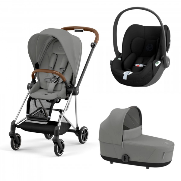 Poussette trio mios 3 mirage grey châssis chrome brown + cloud t i-size + nacelle luxe Cybex