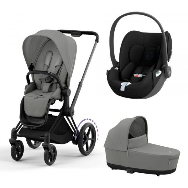Poussette trio e-priam 2 mirage grey châssis matt black + cloud t i-size + nacelle Cybex
