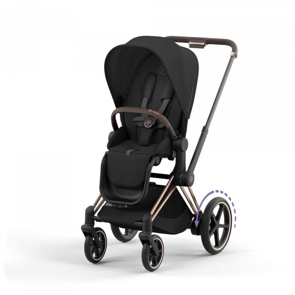 Poussette trio e-priam 2 sepia black châssis rose gold + cloud g i-size + nacelle Cybex