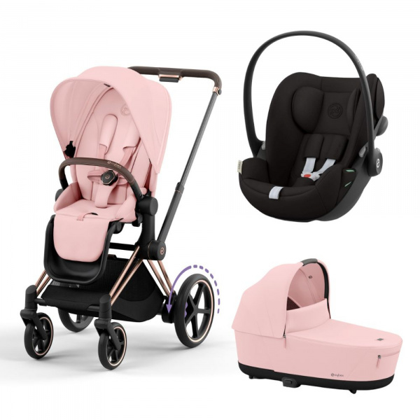 Poussette trio e-priam 2 peach pink châssis rose gold + cloud g i-size + nacelle Cybex