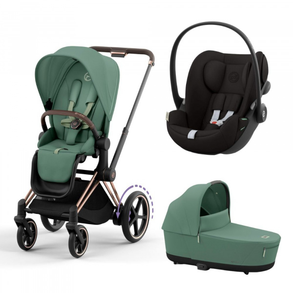 Poussette trio e-priam 2 sepia black châssis rose gold + cloud g i-size + nacelle Cybex
