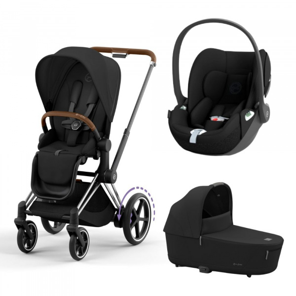 Poussette trio e-priam 2 sepia black châssis chrome brown + cloud t i-size + nacelle Cybex