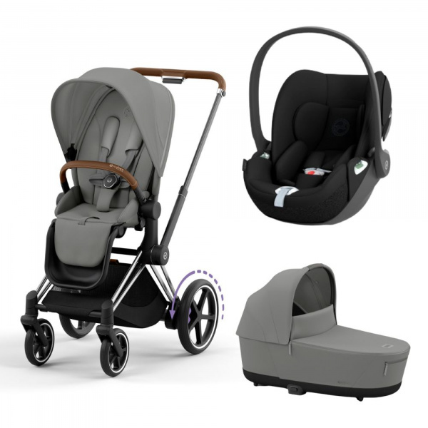 Poussette trio e-priam 2 mirage grey châssis chrome brown + cloud t i-size + nacelle Cybex