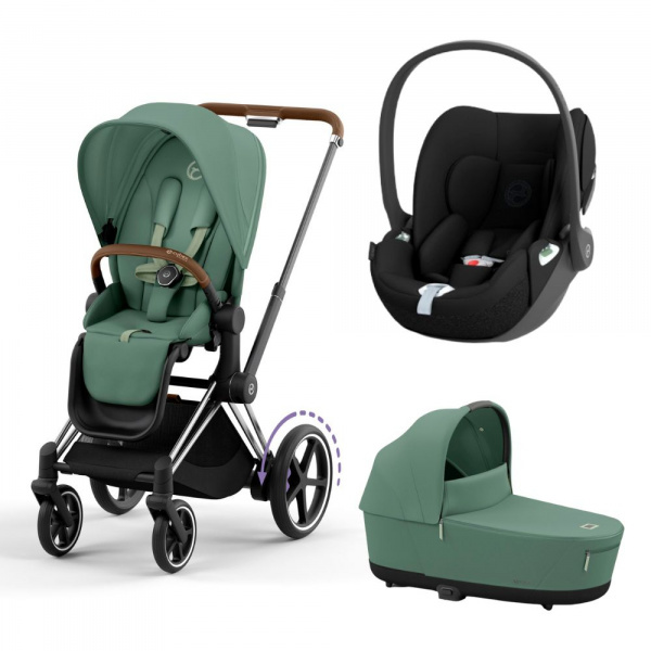 Poussette trio e-priam 2 leaf green châssis chrome brown + cloud t i-size + nacelle Cybex