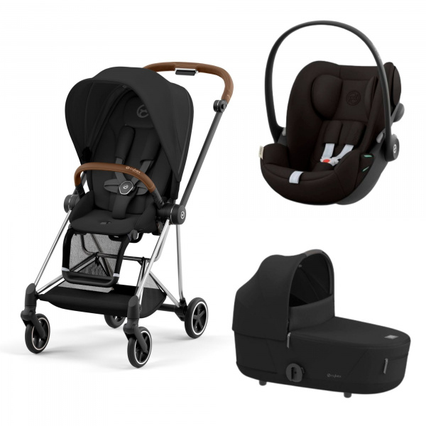 Poussette trio mios 3 sepia black châssis chrome brown + cloud g i-size + nacelle luxe Cybex