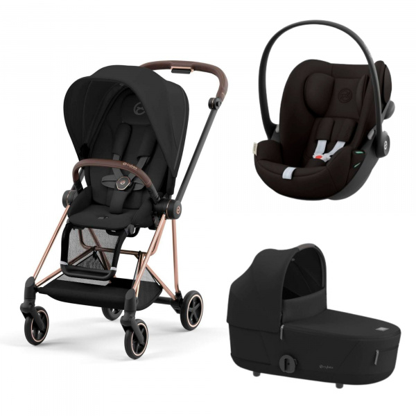Poussette trio mios 3 sepia black châssis rose gold + cloud g i-size + nacelle luxe Cybex