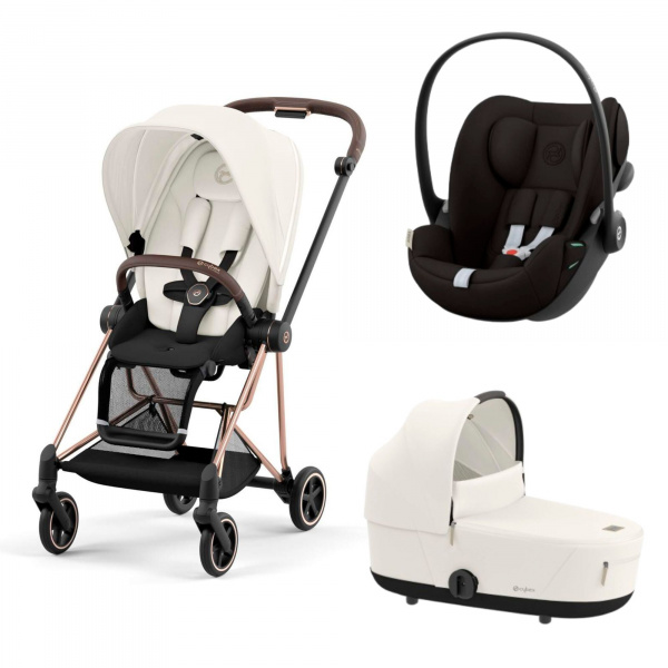 Poussette trio mios 3 off white châssis rose gold + cloud g i-size + nacelle luxe Cybex