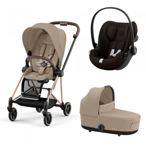 Poussette trio mios 3 cozy beige châssis rose gold + cloud g i-size + nacelle luxe Cybex