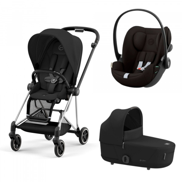 Poussette trio mios 3 cozy beige châssis chrome black + cloud g i-size + nacelle luxe Cybex