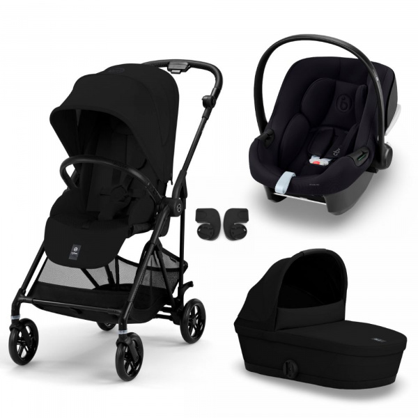 Poussette trio melio carbon magic black + aton b2 i-size + nacelle Cybex