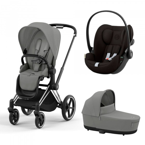 Poussette trio priam 4 sepia black châssis chrome black + cloud g i-size + nacelle luxe Cybex