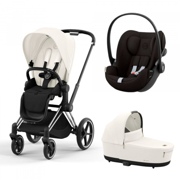 Poussette trio priam 4 sepia black châssis chrome black + cloud g i-size + nacelle luxe Cybex