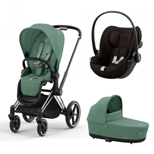 Poussette trio priam 4 sepia black châssis chrome black + cloud g i-size + nacelle luxe Cybex
