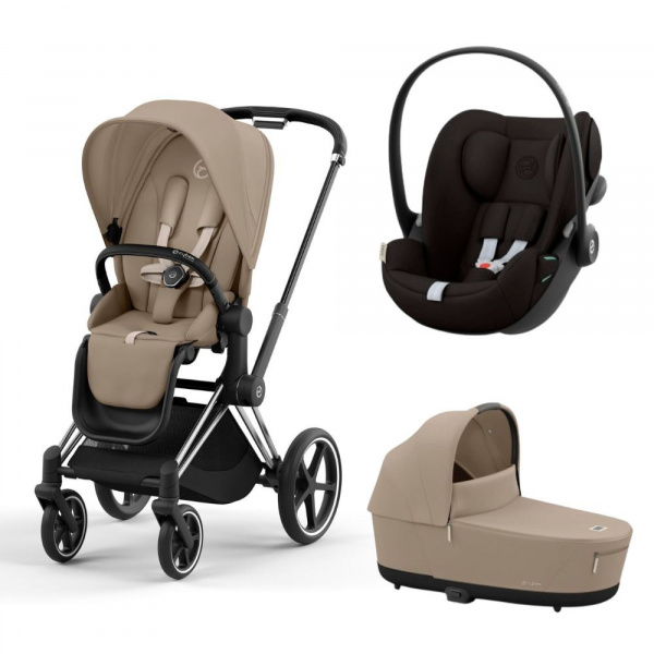 Poussette trio priam 4 sepia black châssis chrome black + cloud g i-size + nacelle luxe Cybex