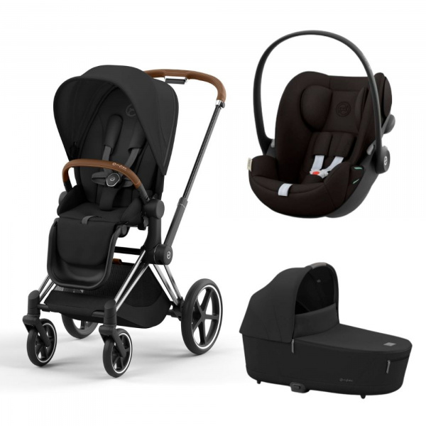 Poussette trio priam 4 sepia black châssis chrome brown + cloud g i-size + nacelle luxe Cybex