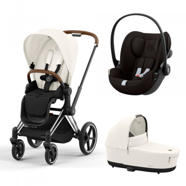 Poussette trio priam 4 sepia black châssis chrome brown + cloud g i-size + nacelle luxe Cybex