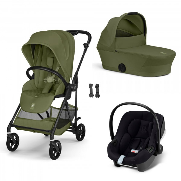 Poussette trio melio carbon 6 moss green avec siège auto aton b2 i-size et nacelle Cybex