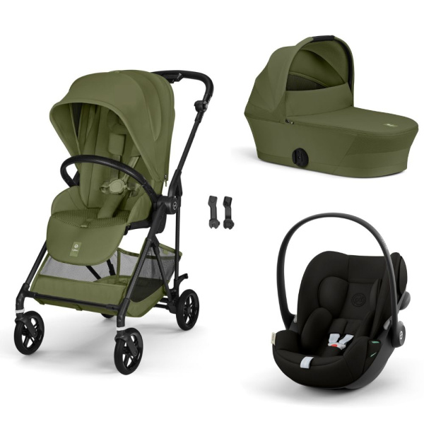 Poussette trio melio carbon 6 moss green avec siège auto cloud g i-size et nacelle Cybex