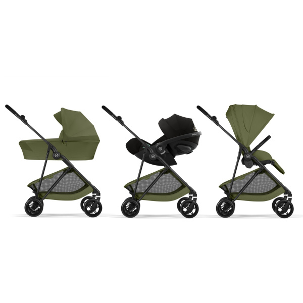 Poussette trio melio carbon 6 moss green avec siège auto cloud g i-size et nacelle Cybex