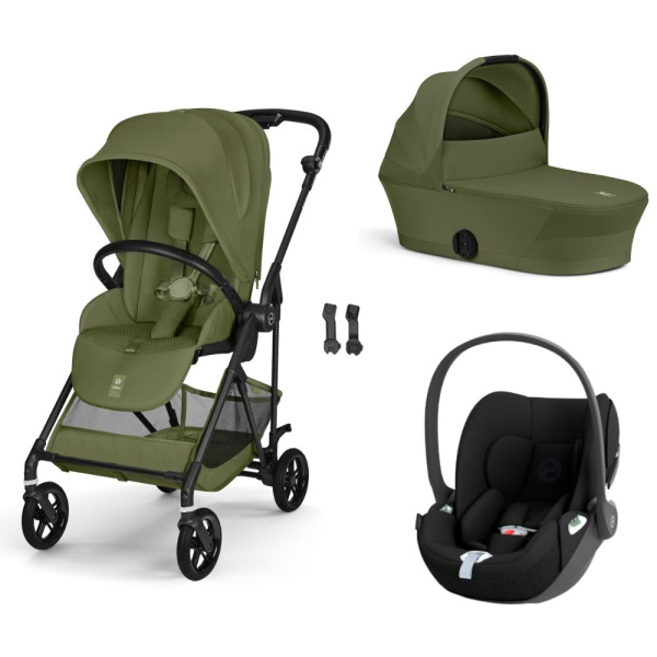Poussette trio melio carbon 6 moss green avec siège auto cloud t i-size et nacelle Cybex