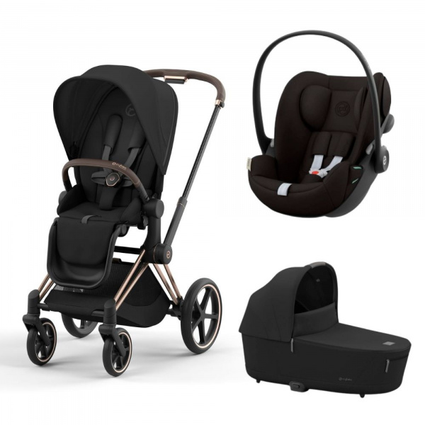 Poussette trio priam 4 sepia black châssis rose gold + cloud g i-size + nacelle luxe Cybex