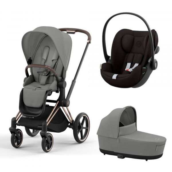 Poussette trio priam 4 mirage grey châssis rose gold + cloud g i-size + nacelle luxe Cybex