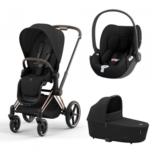 Poussette trio priam 4 sepia black châssis rose gold + cloud t i-size + nacelle luxe Cybex