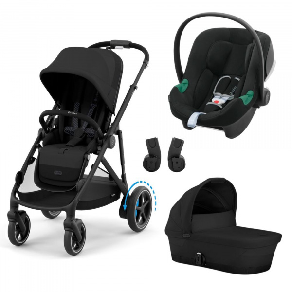 Poussette trio e-gazelle s moon black + siège auto aton b2 i-size + nacelle s Cybex