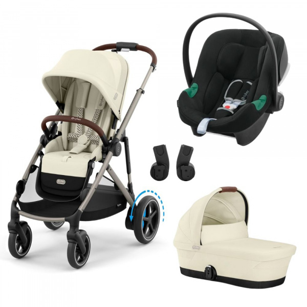 Poussette trio e-gazelle s seashell beige + siège auto aton b2 i-size + nacelle s Cybex