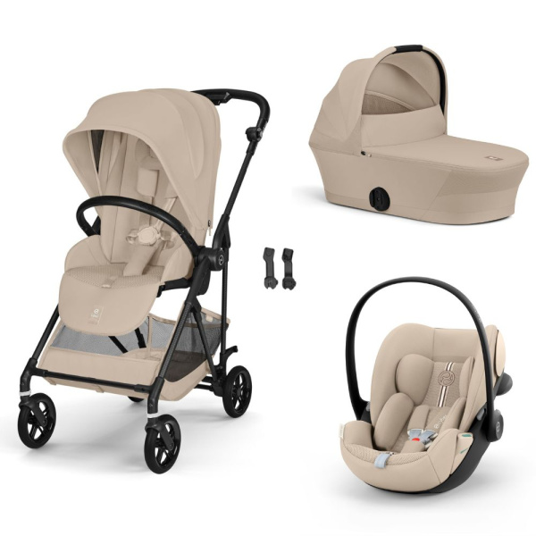 Poussette trio melio carbon 6 almond beige avec siège auto cloud g3 i-size tissu plus et nacelle Cybex