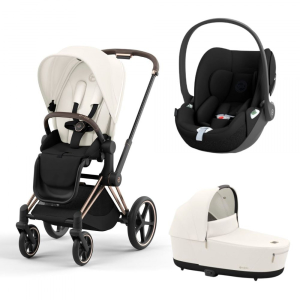Poussette trio priam 4 off white châssis rose gold + cloud t i-size + nacelle luxe Cybex