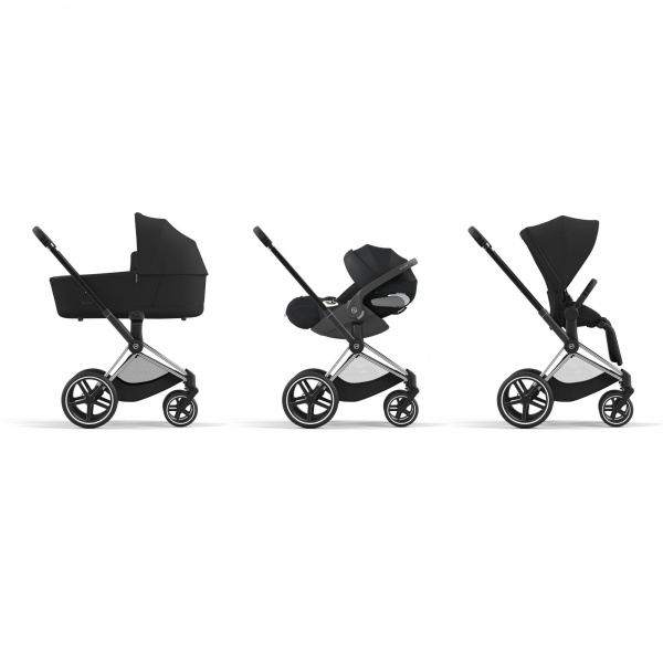 Poussette trio priam 4 sepia black châssis chrome black + siège auto cloud t i-size + nacelle luxe Cybex