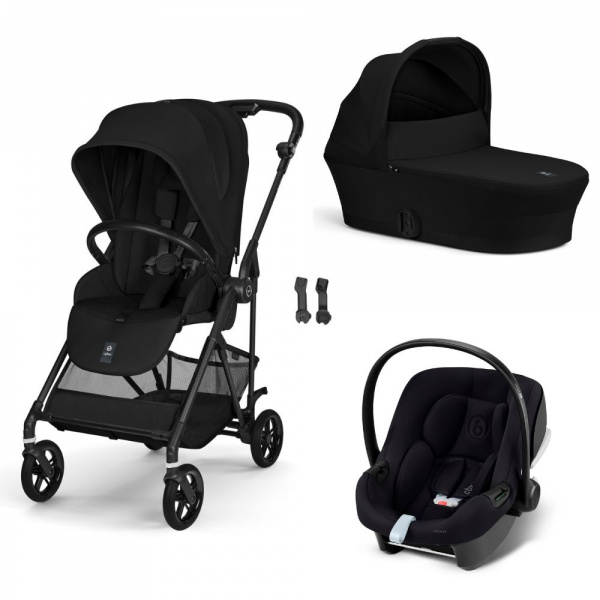 Poussette trio melio carbon 6 magic black avec siège auto aton b2 i-size et nacelle Cybex