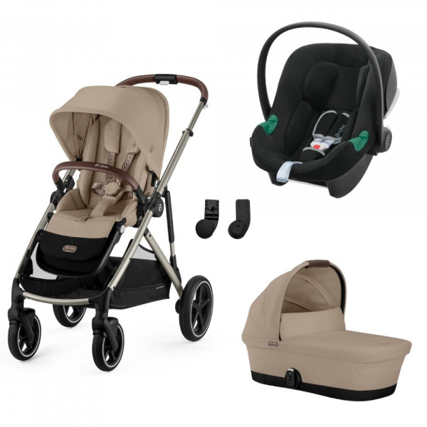 Poussette trio gazelle s almond beige + siège auto aton b2 i-size + nacelle s Cybex
