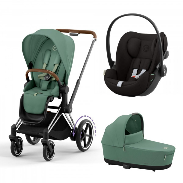 Poussette trio e-priam 2 sepia black châssis chrome brown + cloud g i-size + nacelle Cybex