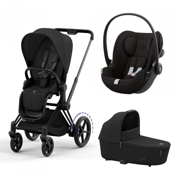 Poussette trio e-priam 2 sepia black châssis matt black + cloud g i-size + nacelle Cybex