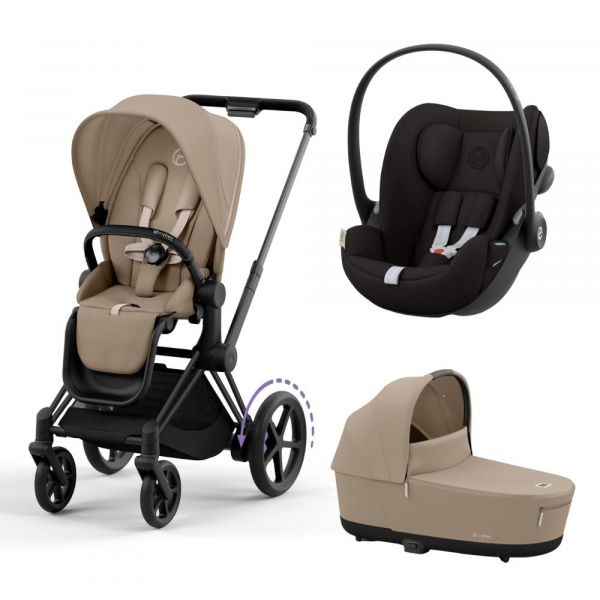 Poussette trio e-priam 2 sepia black châssis matt black + cloud g i-size + nacelle Cybex