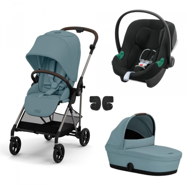 Poussette trio melio 4 fog grey + siège auto aton b2 i-size + nacelle Cybex