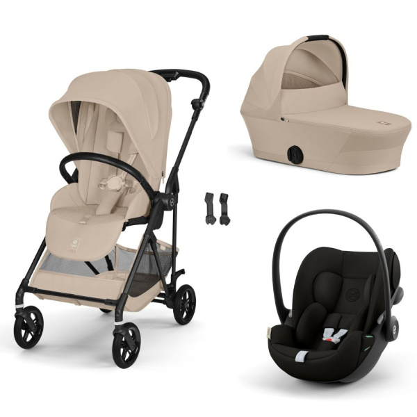 Poussette trio melio carbon 6 almond beige avec siège auto cloud g i-size et nacelle Cybex