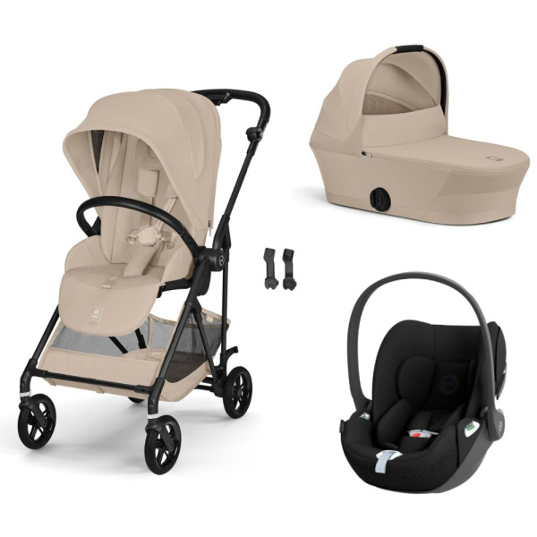 Poussette trio melio carbon 6 almond beige avec siège auto cloud t i-size et nacelle Cybex