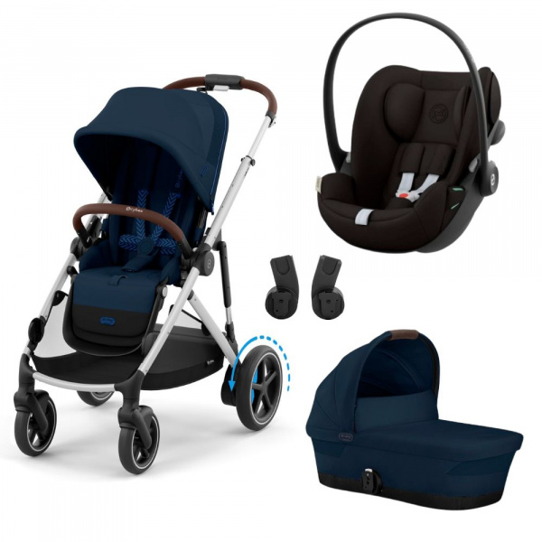 Poussette trio e-gazelle s ocean blue + siège auto cloud g i-size + nacelle s Cybex